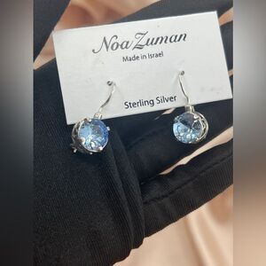Sterling Silver Round Blue Stone Drop Earrings by Noa Zuman